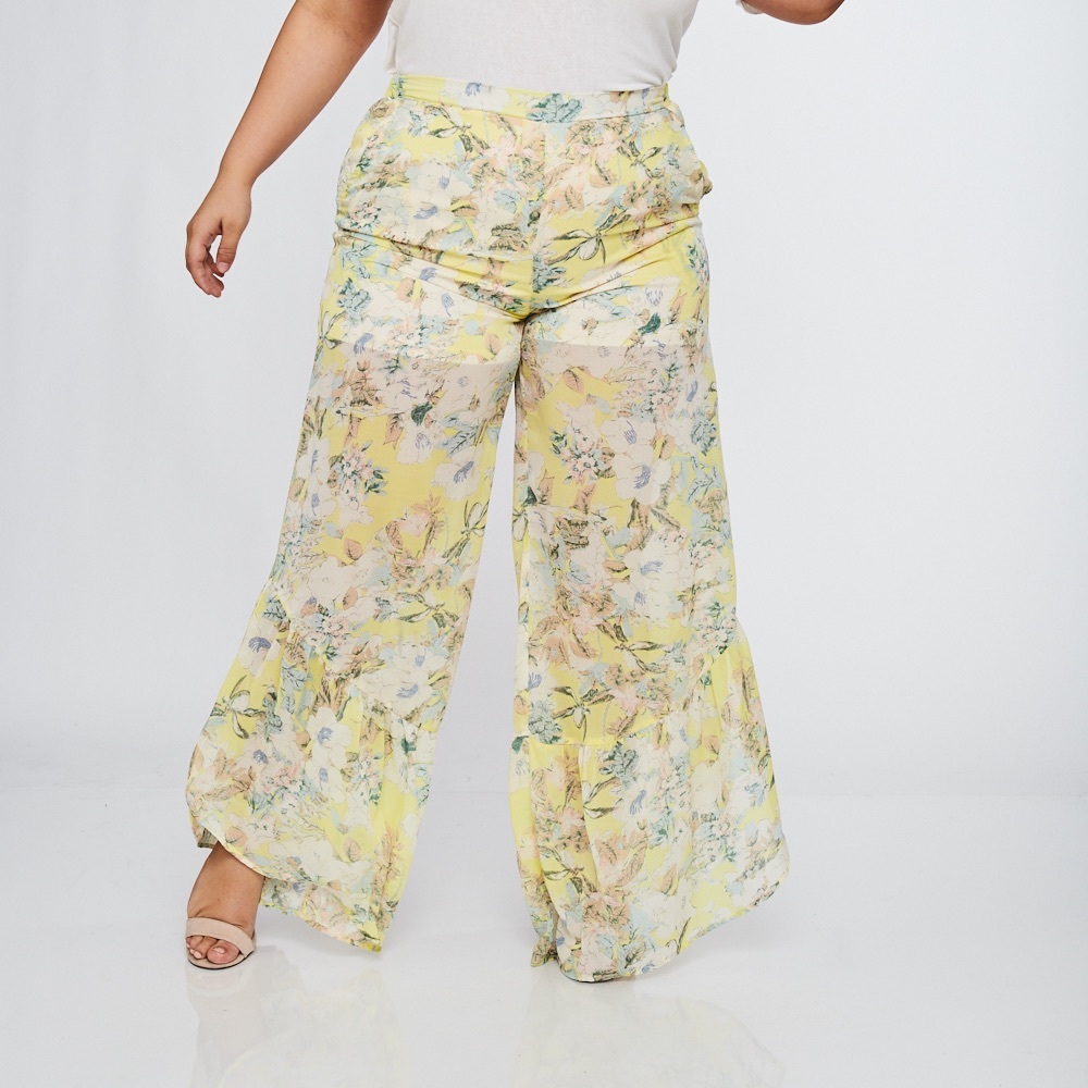 Plus Size Floral Print Ruffled Pants